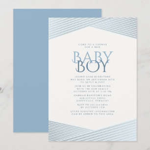 Blue Stripes Bienvenue Baby shower Invitation