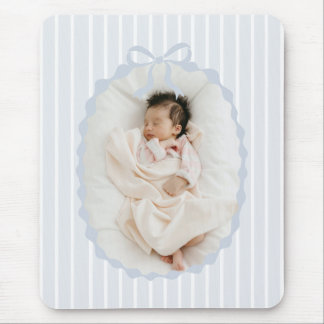 Blue Stripes Bow Frame Custom Photo Mousepad