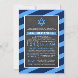 Blue Stripes Chalkboard Bar Mitzvah Einladungen