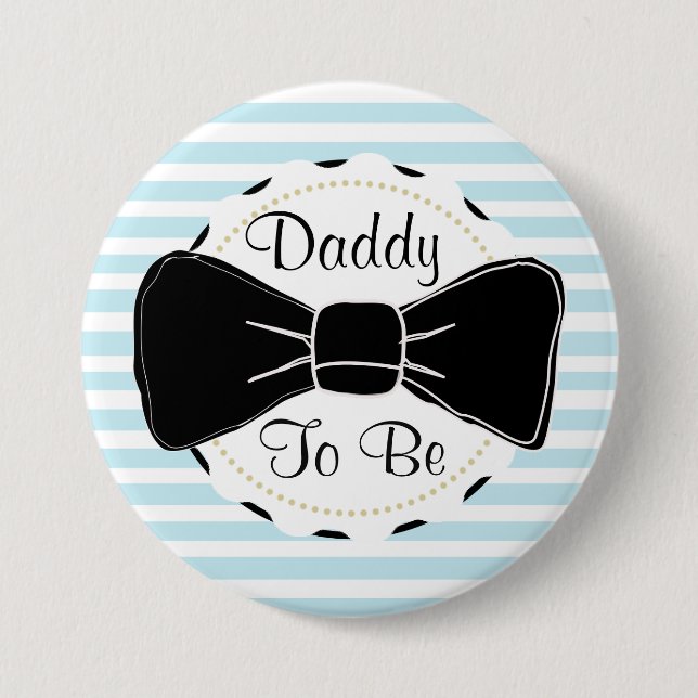 Blue Stripes Daddy zu Bow Krawatte Baby Dusche Button (Vorderseite)