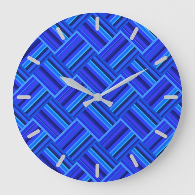 Blue stripes diagonal weave pattern große wanduhr (Vorderseite)