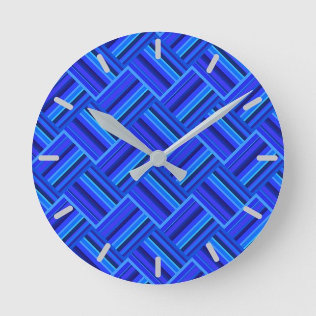 Blue stripes diagonal weave pattern runde wanduhr (Vorderseite)