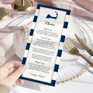 Blue Stripes Gold Chatham Cape Cod Wedding Menü Menükarte