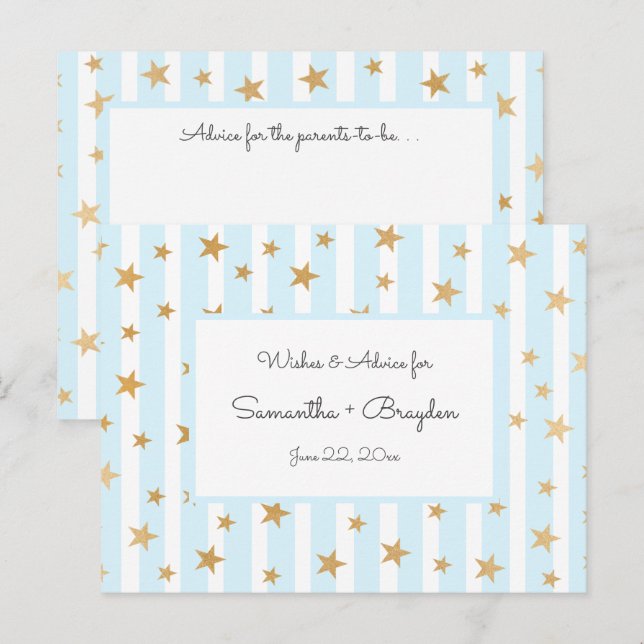 Blue Stripes Gold Stars Baby shower Conseils Carte (Devant / Derrière)