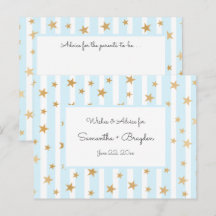 Blue Stripes Gold Stars Baby shower Conseils Carte