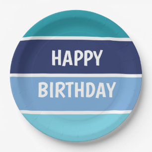 Blue Stripes Happy Birthday Pappteller