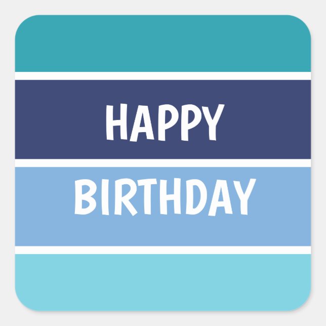 Blue Stripes Happy Birthday Quadratischer Aufkleber (Vorderseite)