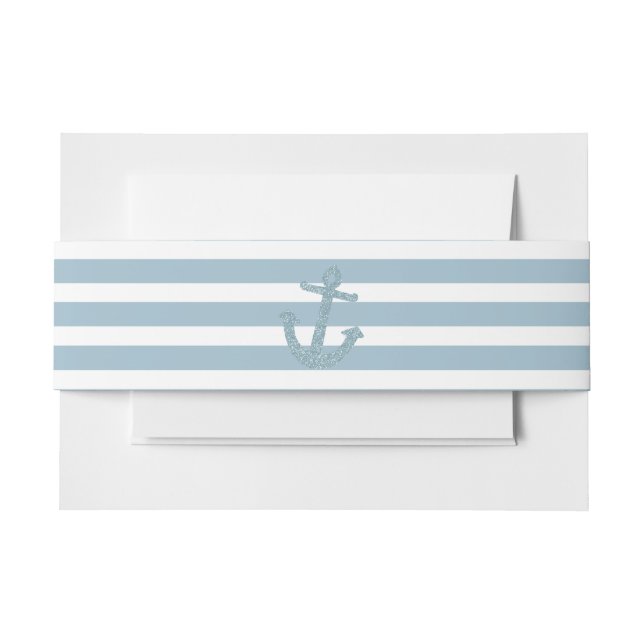 Blue Stripes Imitate Glitzer Ankermonogramm Einladungsbanderole (Vorderseite Beispiel)