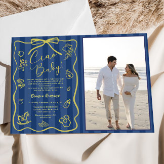 Blue Stripes Italian Themed Ciao Baby Foto Einladung