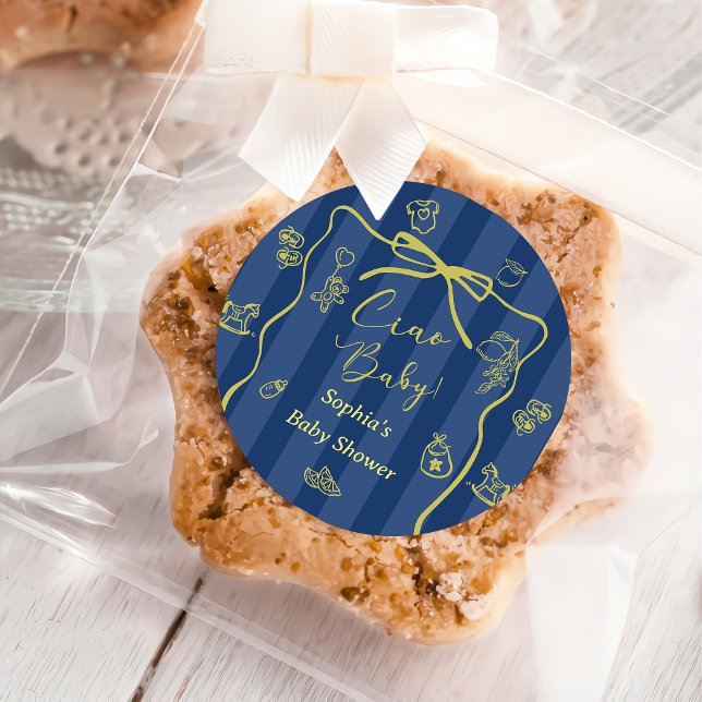 Blue Stripes Italian Themed Ciao Baby  Runder Aufkleber (Von Creator hochgeladen)