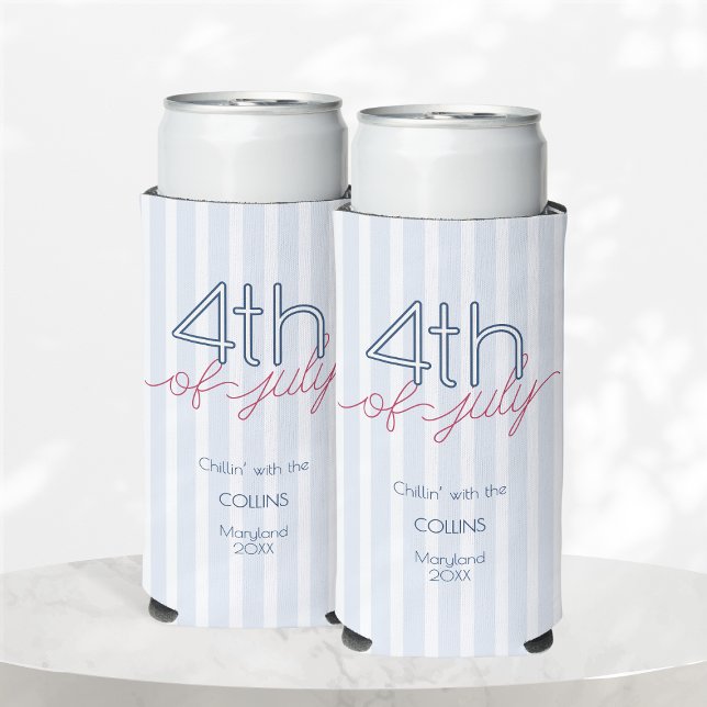 Blue Stripes Modernes 4. Juli Sommer Party Selters Dosenkühler (Blue Stripes Modern 4th of July Summer Party Seltzer Can Cooler)