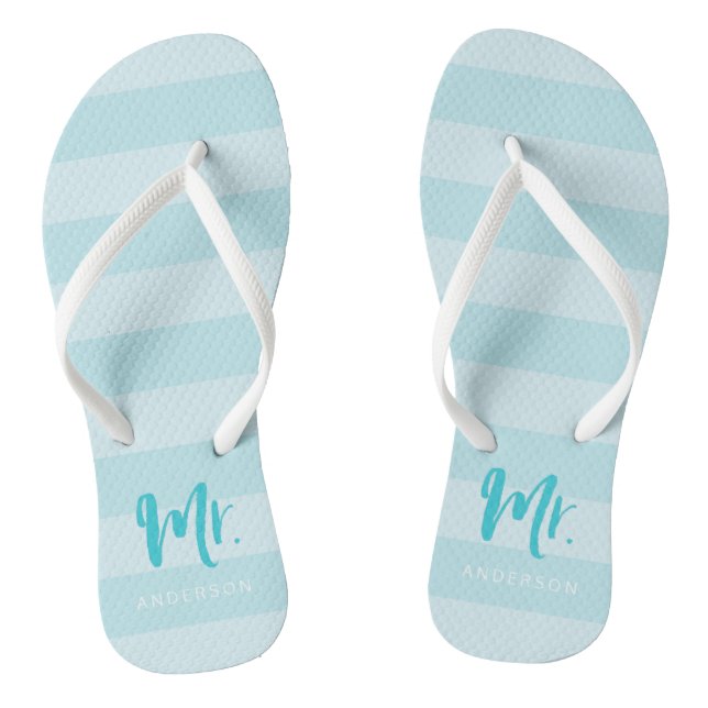 Blue Stripes Personalisieren mit Namen Mr. Flip Flops (Fußbett)
