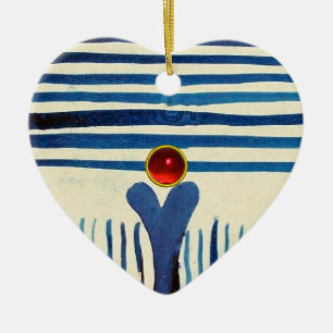 BLUE STRIPES & RED RUBY HERZ KERAMIKORNAMENT