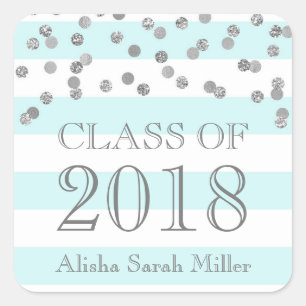 Blue Stripes Silver Abschluss Class of 2018 Quadratischer Aufkleber