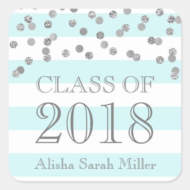 Blue Stripes Silver Abschluss Class of 2018 Quadratischer Aufkleber (Vorderseite)