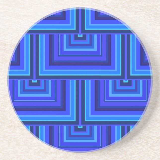 Blue stripes square scales pattern sandstein untersetzer (Vorne)