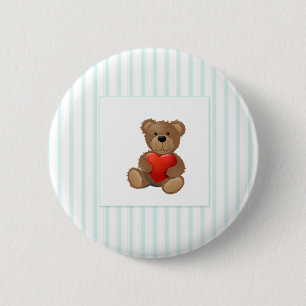 Blue Stripes - Teddy Bear with Valentine Heart Button