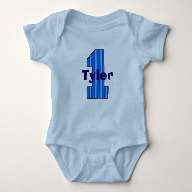 Blue Striping First Birthday Boy Shirt (Vorderseite)