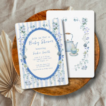 Blue Striping Garden Watercolor Wreath Babydusche