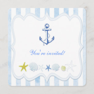 Blue Strips Nautic Geburtstagsparty Einladung