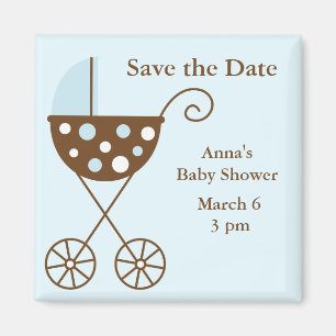 Blue Stroller Baby Dusche Save the Date Magnet