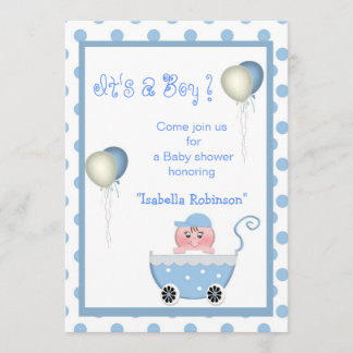 Blue Stroller Es ist ein Boy Baby Dusche Einladung