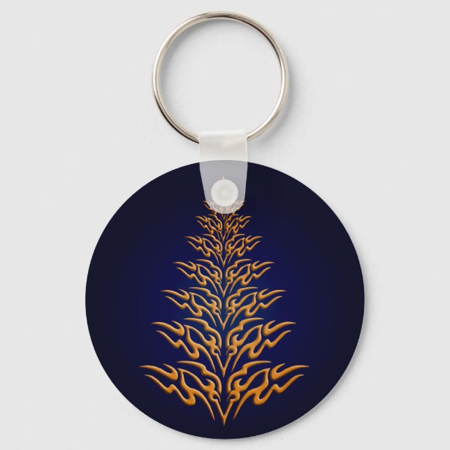 Blue Stylish Christmas Tree Key Chain Schlüsselanhänger (Vorderseite)