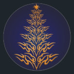 Blue Stylish Christmas Tree Stickers<br><div class="desc">Erleben Sie den Urlaubssinn mit diesen schönen Stilgolden-Aufklebern mit blauem Hintergrund.</div>