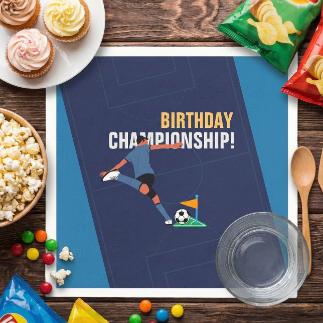 Blue Stylish Soccer Birthday Party Championship Serviette (Von Creator hochgeladen)