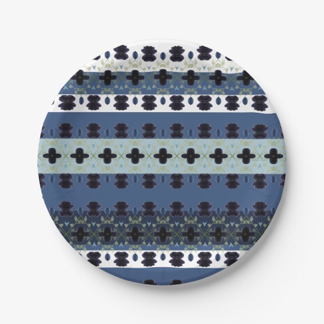 Blue Stylish Stripe Pappteller (Vorderseite)