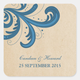 Blue Stylish Wirbel Hochzeitsticker Quadratischer Aufkleber