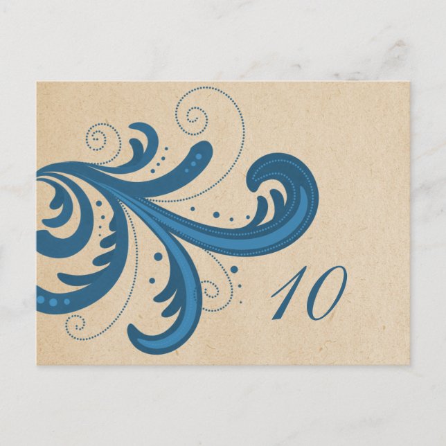 Blue Stylish Wirbel Tischnummer Postcard (Vorderseite)