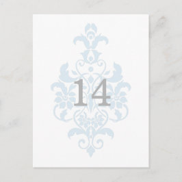 Blue Subtle Damask Tischnummer Postkarte