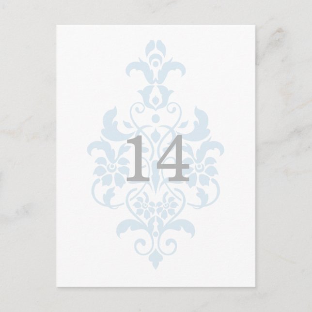 Blue Subtle Damask Tischnummer Postkarte (Vorderseite)