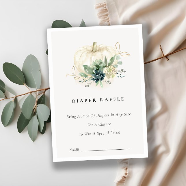 Blue Succulent Pumpkin Diaper Raffle Baby Dusche Begleitkarte (Von Creator hochgeladen)