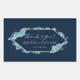 Blue Succulents & Rose Gold Wedding Vielen Dank Rechteckiger Aufkleber