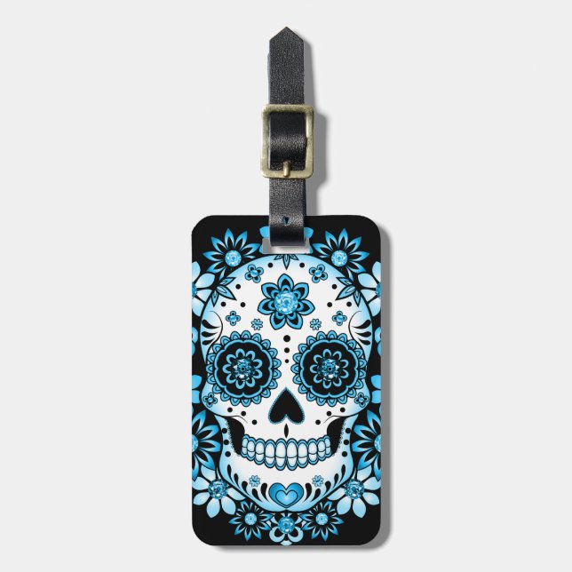 Blue Sugar Skull Gepäckanhänger (Vorderseite vertikal)