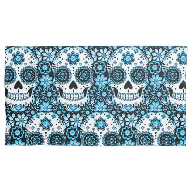 Blue Sugar Skull Kissenbezug (Vorderseite-Links)