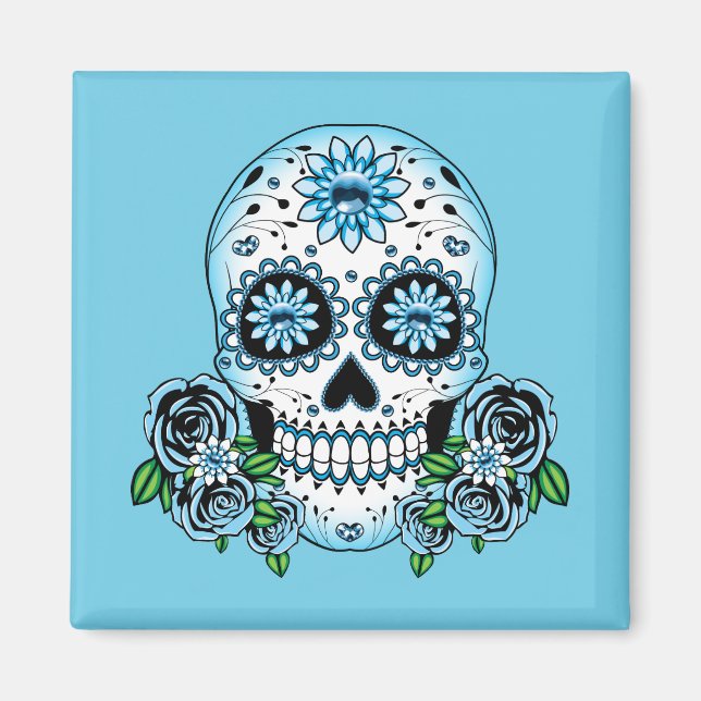 Blue Sugar Skull Magnet (Vorne)