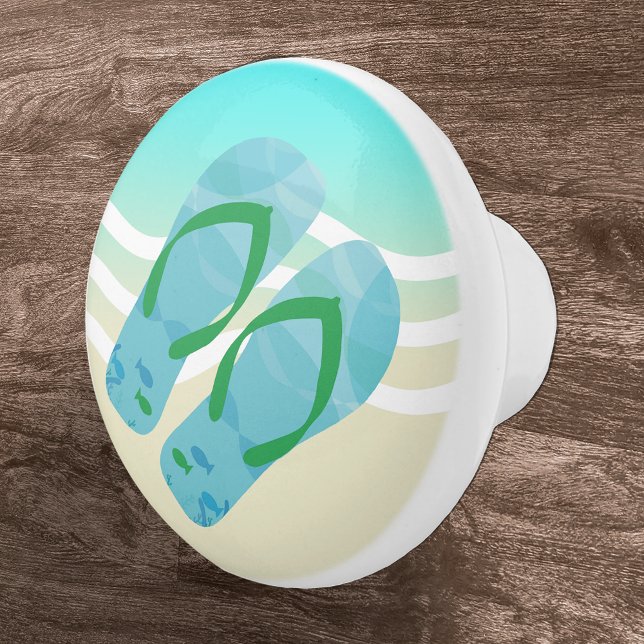 Blue Summer Beach Waves Flip Flops Door Knob Keramikknauf (Von Creator hochgeladen)