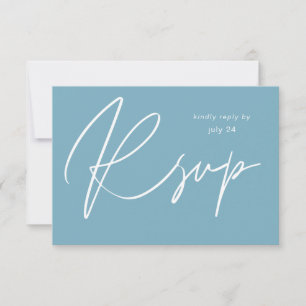 Blue Summer MOD Calligraphy w Meal RSVP Card Karte