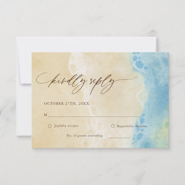 Blue Summer Ocean Beach Wedding Carte RSVP (Devant)