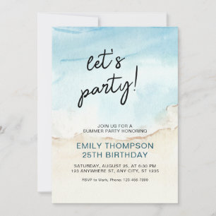Blue Summer Ocean Let's Party Birthday Einladung