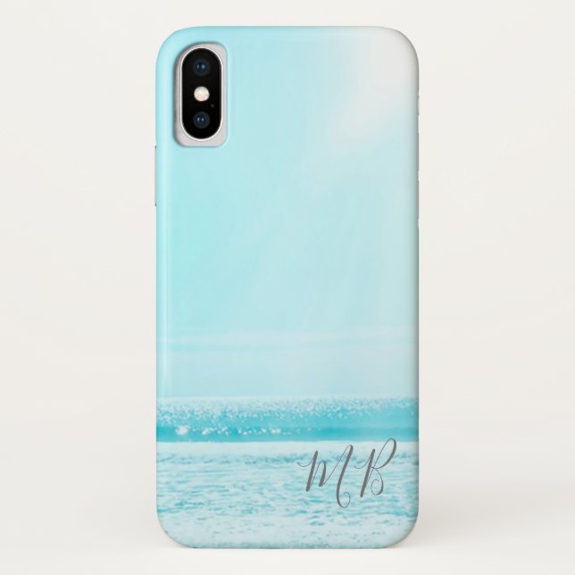 Blue Summer Ocean Seaside Beach Monogram Case-Mate iPhone Hülle (Rückseite)