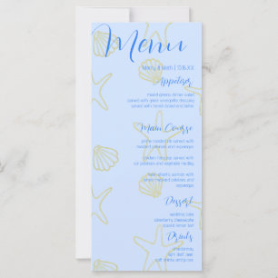 Blue Summer Sea Shell et Star Beach Wedding Menu
