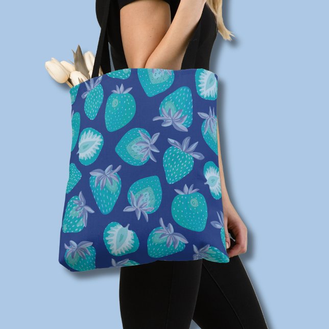 Blue Summer Strawberry Pattern Tasche (Blue strawberry pattern tote bag)