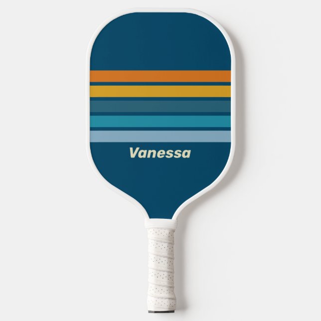 Blue Sun Across Striping with Name Pickleball Schläger (Vorderseite)