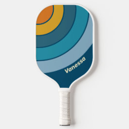 Blue Sun Circle Stripe with Name Pickleball Schläger