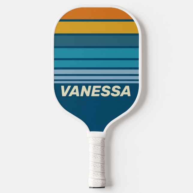 Blue Sun Horizon Striping with Name Pickleball Schläger (Vorderseite)