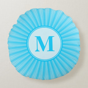 Blue Sun Monogram benutzerdefinierbar Rundes Kissen
